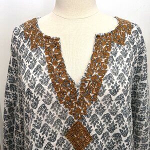 J Jill Blue White Embroidered Poncho Swim Coverup Boho Coastal Resort S-L